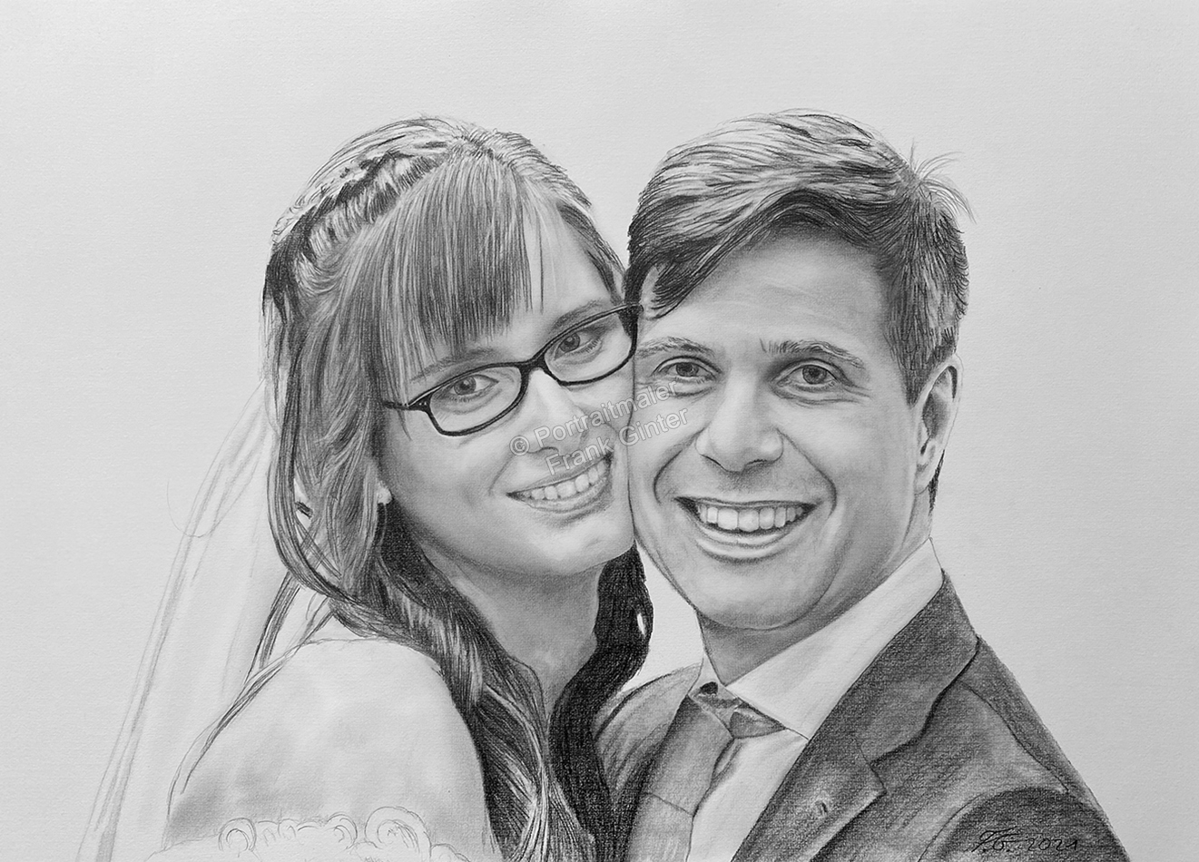 Bleistiftzeichnung Hochzeitspaar Familienportrait