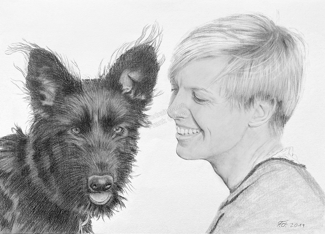 Bleistiftzeichnungen-Portrait-Frau-mit-Hund