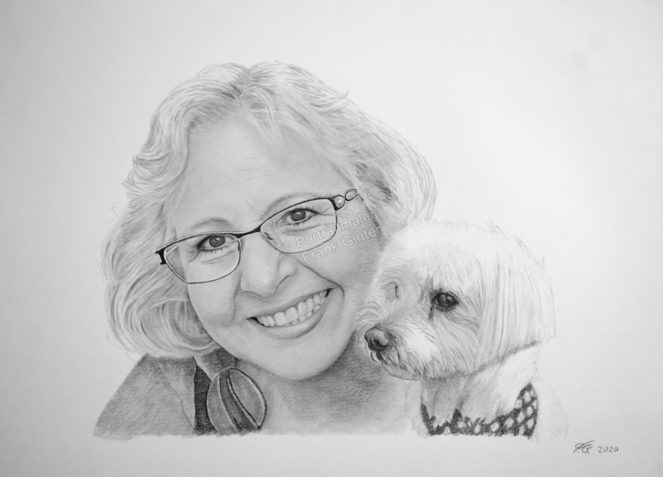 Bleistiftzeichnungen-Portraitzeichnung-Frau-Hund