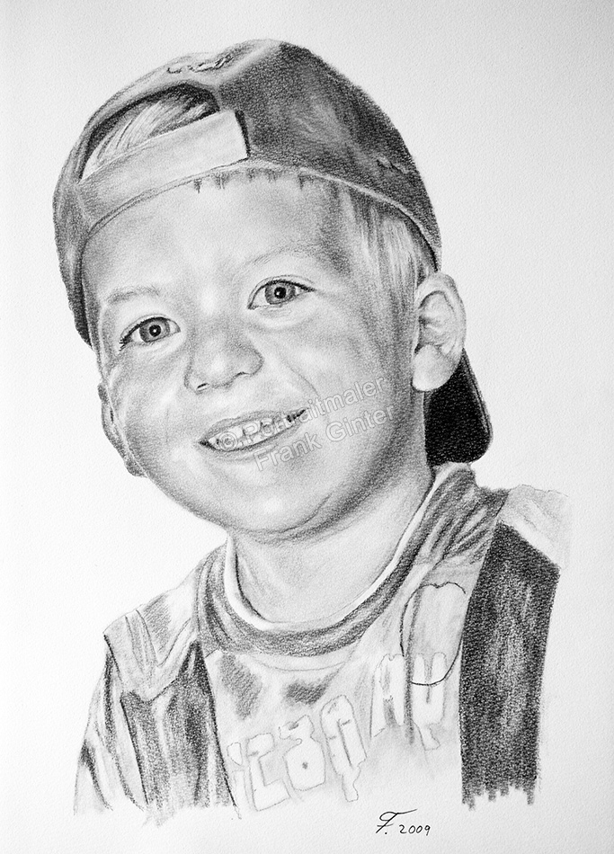 Bleistiftzeichnungen, Kinderzeichnung - Kinderportraits, gezeichneter kleiner Junge