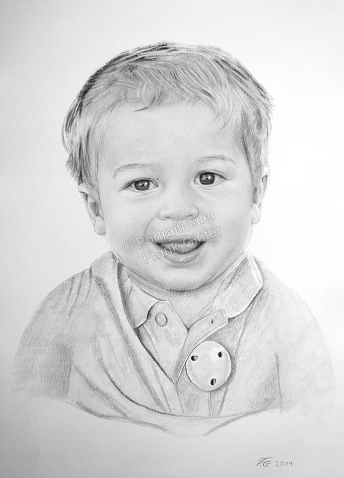 Bleistiftzeichnungen, Babyportrait von handgezeichnet