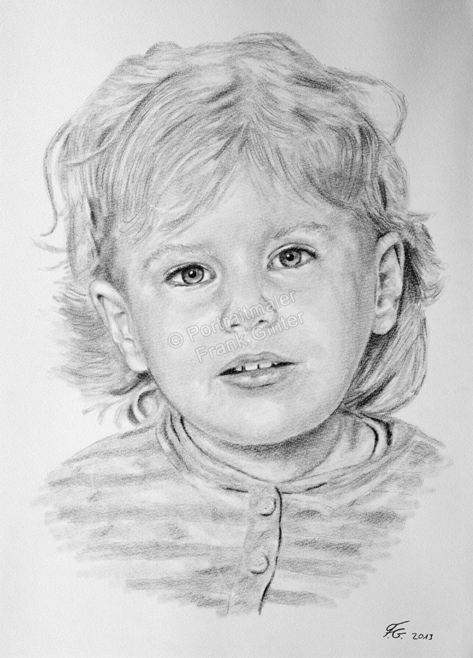 Bleistiftzeichnungen, Kinderzeichnung - Kinderportraits, kleines Mädchen gezeichnet