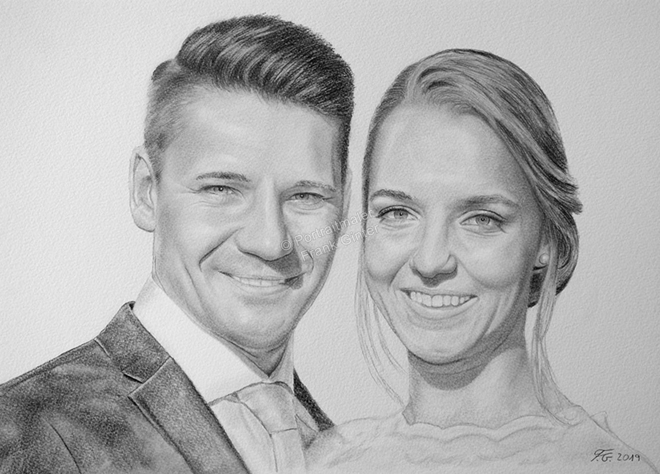 Bleistiftzeichnungen Portraitzeichnung von einem Hochzeitsfoto, Mann und Frau