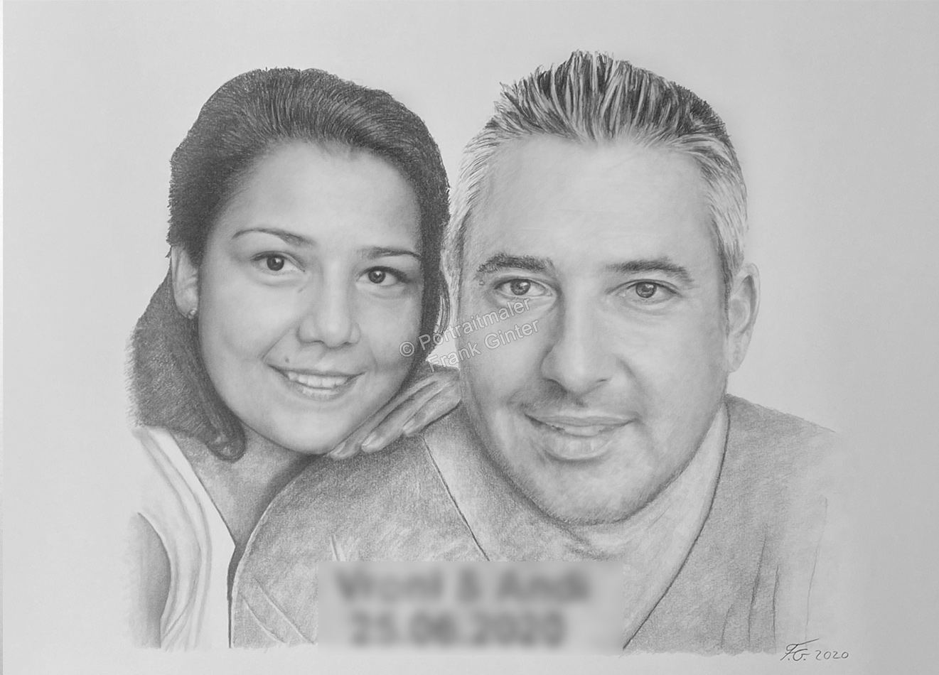 Bleistiftzeichnungen, Portraitzeichnung, eines Paares von Mann und Frau mit Bleistift gezeichnet