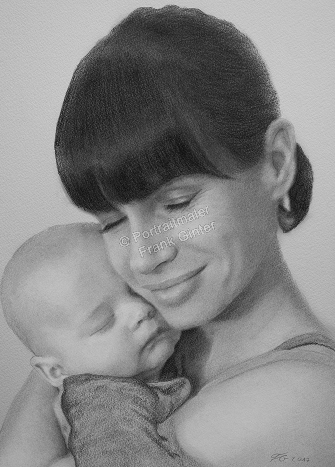 Bleistiftzeichnungen-Portraitzeichnung-Mutter-Baby-01