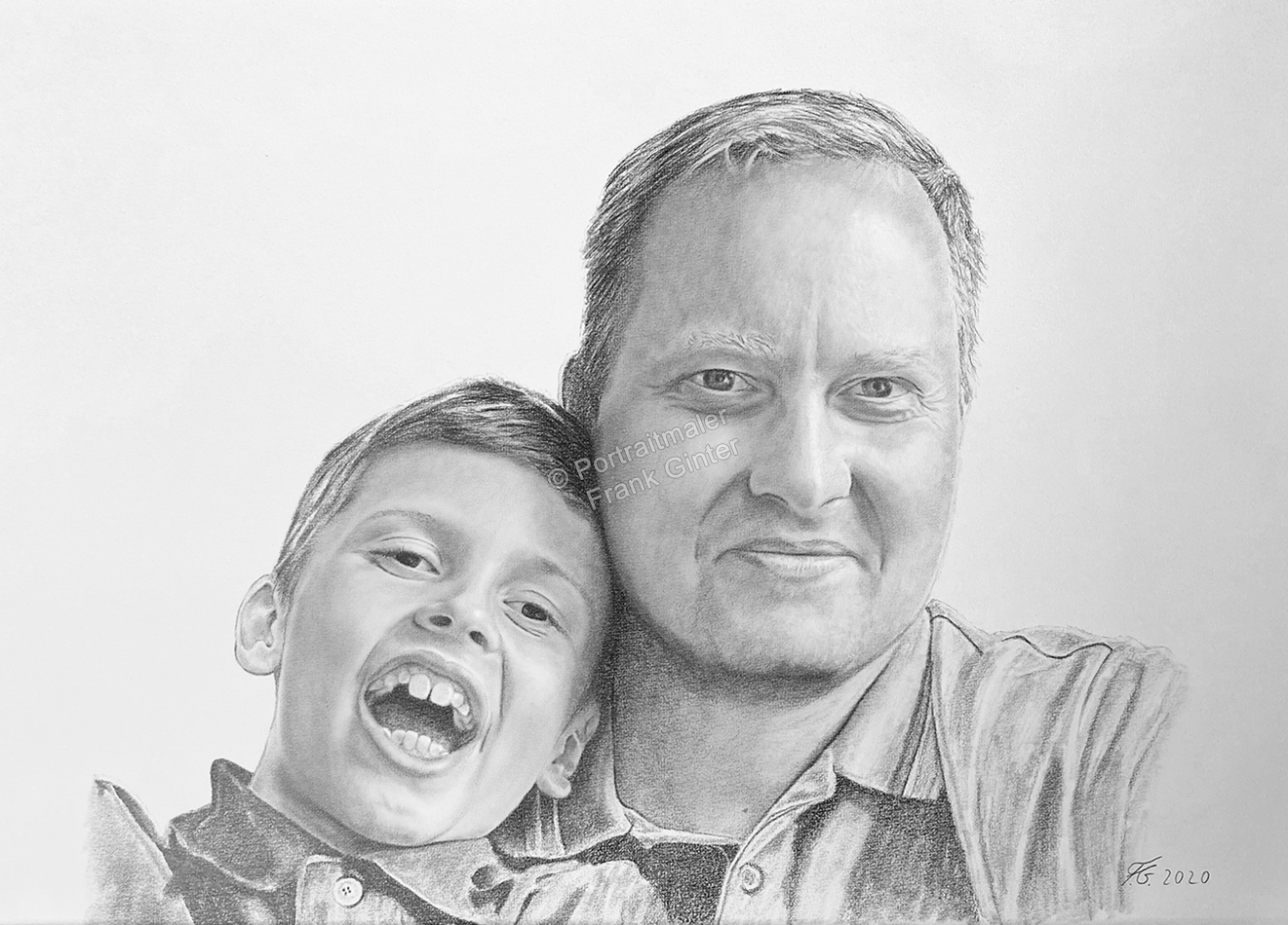 Bleistiftzeichnungen Portraitzeichnung Vater und Sohn, Familienportrait