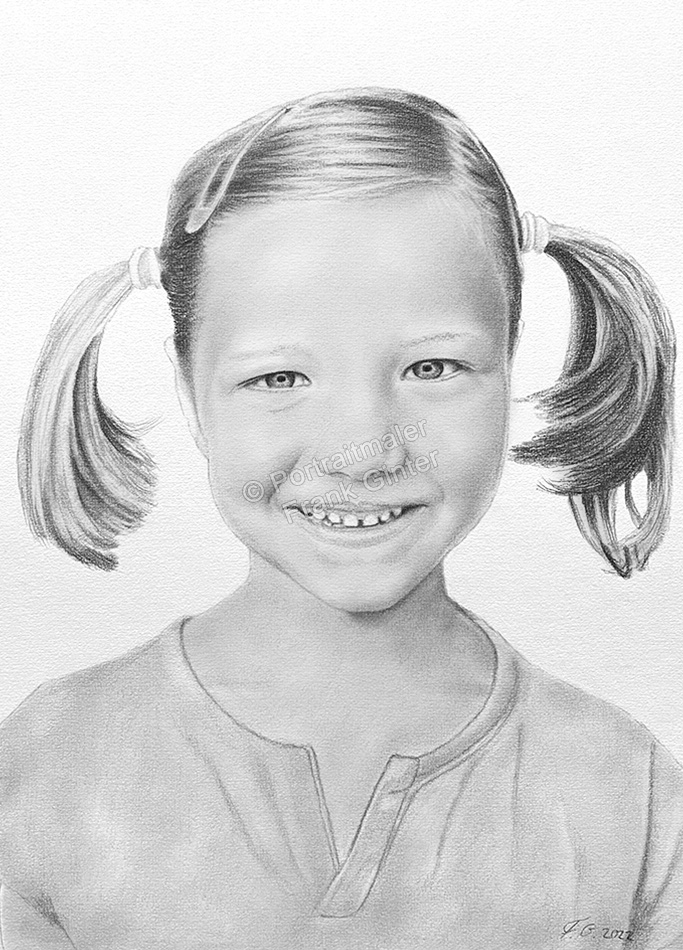 Bleistiftzeichnungen-Kinderportrait Mädchen nach Fotovorlage gezeichnet